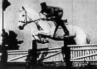 Plathy József százados Gömbös Gyula lován, a Sellőn a nehéz vadászugratás harmadik helyét szerezte meg
