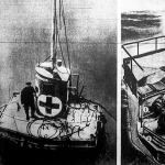 Az úszó mentőkocsi, voltaképpen egy hatalmas méretű vasbója, amelyet a Vörös Kereszt jele véd 