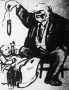 Winston Churchill angol miniszterelnök bombával kedveskedik az európai városok és falvak  gyerekeinek (karikatúra)