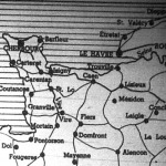 Normandia térképe. Három fontos kikötő: Cherbourg, Le Havre és a Seine-melletti Rouen nevét emlegetik sűrűn