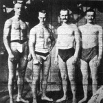 A M.U.E. staféta-úszócsapata Bécsben. Balról: Halmay, Kiss, Gräfl, Sugár