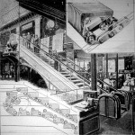 1. A Hocquart-féle mozgólépcső oldalról. 2. A lépcsőfokok szerkezete. 3. A mozgás lefolyásának vázlata