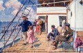 Elégedett utasok a konkurens Austro-Americana társaság hajójának fedélzetén Elégedett utasok a konkurens Austro-Americana társaság hajójának fedélzetén