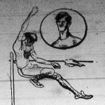 Olimpiai karikatúra Porterről (USA), a magasugrás bajnokáról, aki első helyét 190,5 cm.-es eredménnyel érte el
