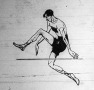 Olimpiai karikatura R.Ewreyről (USA), a helyből magasugrás bajnokáról, aki első helyét 157,5 cm.-es eredménnyel érte el.