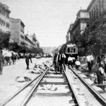 Villamos vasuti vágányok cseréje (Muzeum-körut, 1912)