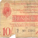 A bankjegypapírra nyomott egyoldalas, átdolgozott Bradbury 10 shillinges (1915. január 23.)