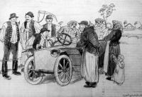 Autó a pusztán (Pólya Tibor rajza)