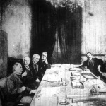 A haditanács tajai, a bal oldalon azangolok, Lloyd George, Balfour, Asquith, Grey, ajobbon a franciák, Briand, Galliani, Joffre, Lacaze