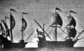 Balrol 1588-ból angol csatahajó, jobbról a hires spanyol armada csatahajója