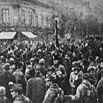 A forradalmi tömeg a Rákóczi út elején