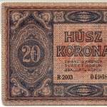 A Magyar Postatakarékpénztár 20 koronás pénzjegye (hátoldal)