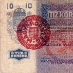 Felülbélyegzett 10 koronás előoldala (forg. 1916. 07. 24.-1924. 01. 31.)