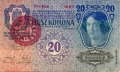 Felülbélyegzett 20 koronás előoldala (forgalomban 1924.01.31-ig) Felülbélyegzett 20 koronás előoldala (forgalomban 1924.01.31-ig)