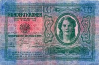 Felülbélyegzett 100 koronás (hátoldal, 1912. dec. 13 - 1922. szept. 30.)