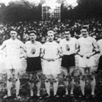 A finn és magyar olimpiai staféta résztvevői Hilden, Rózsa, Helle, Hajdu, Glankó, Flad, Hangafoel és Juhász